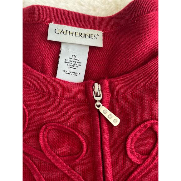 Catherine’s Womens Berry Embellished Ribbon Design Zipper Cardigan Sweater Sz 1X - Picture 6 of 7